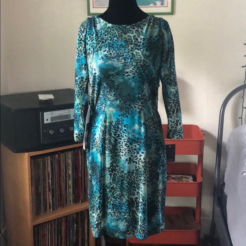 SOPHIE HUNTER blue green leopard print dress